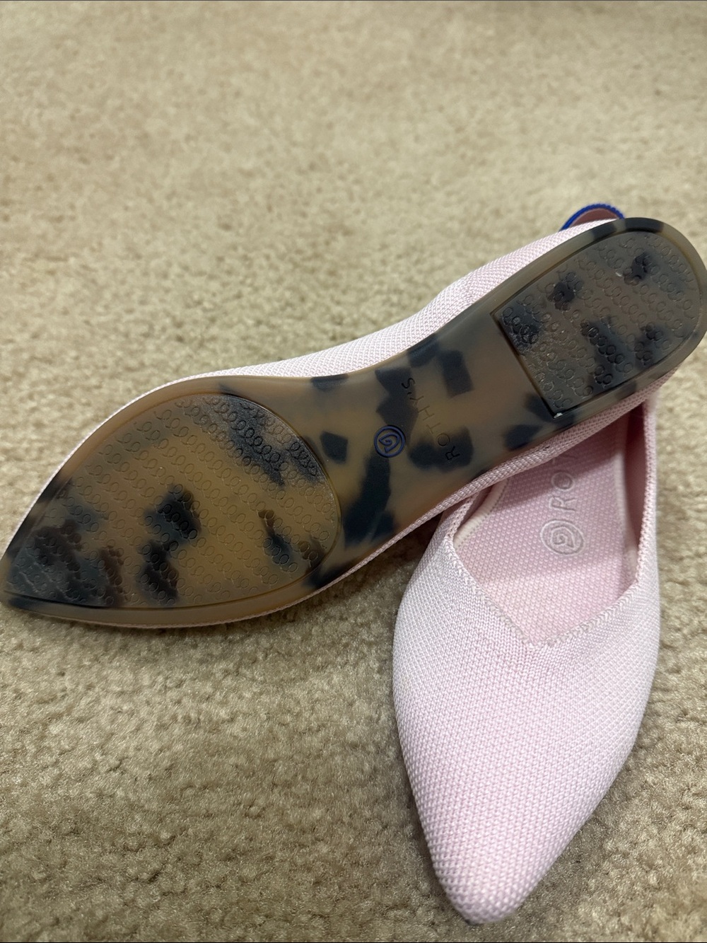 Rothy's Pale Pink Pointed-Toe Flats with Blue Trim - Picture 2 of 3